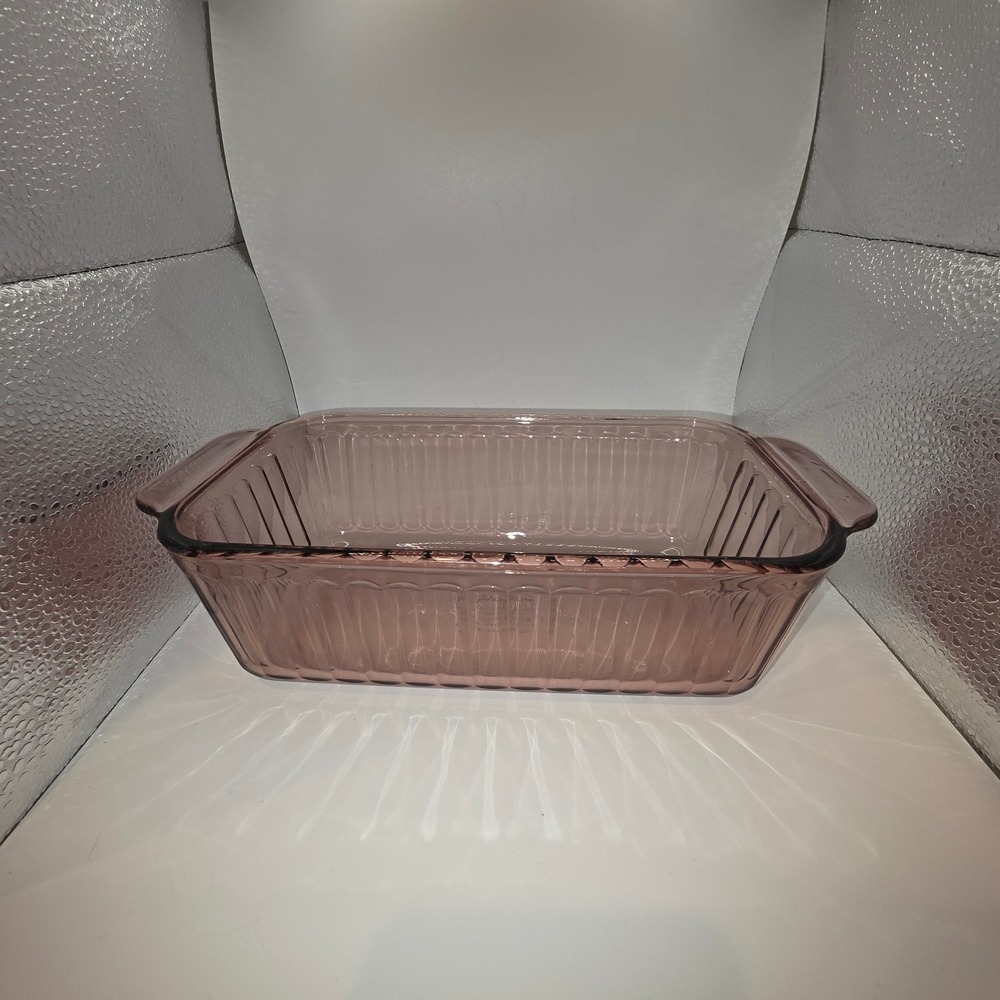 Pyrex Sculptured Cranberry Glass Loaf Pan Rectangular Dish USA